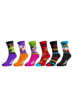 PAQUET DE 6 PAIRES DE BAS FIVE NIGHTS AT FREDDY'S SECURITY BREACH  (NEUF)