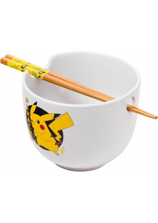 BOL EN CÉRAMIQUE AVEC DES BAGUETTES PIKACHU 20 OZ  591 ML  (NEUF)