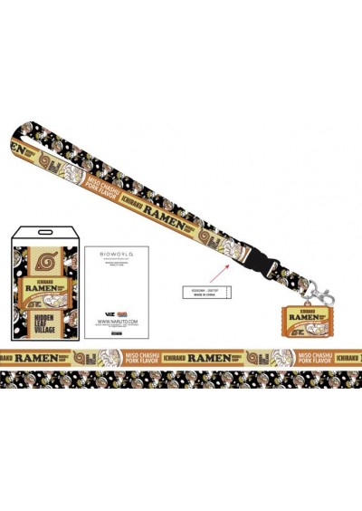LANYARD NARUTO ORANGE RAMEN W/ ICHIRAKU RAMEN RUBBER CHARM  (NEUF)