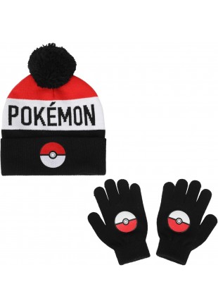 TUQUE POKEMON PLUS GANTS POUR ENFANTS MOTIF POKEBALL  (NEUF)